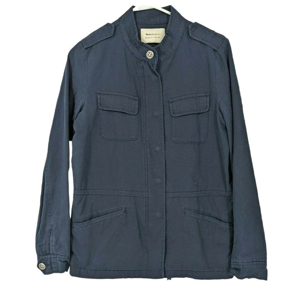 Navy blue military style light utility coat Hinge Brand sz Small